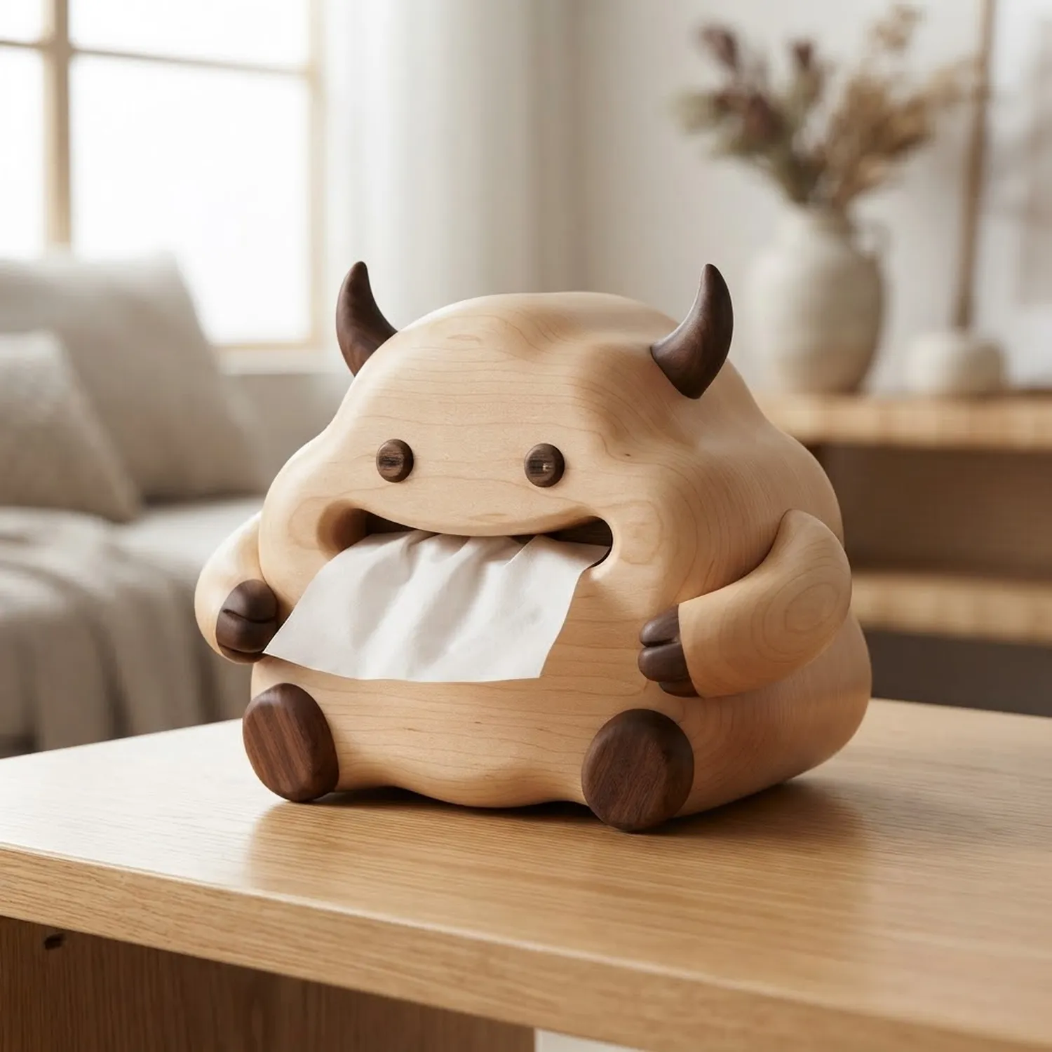 Wood Cloud Monster Tissue Box Whimsical Fantasy Character Children Room Accent
