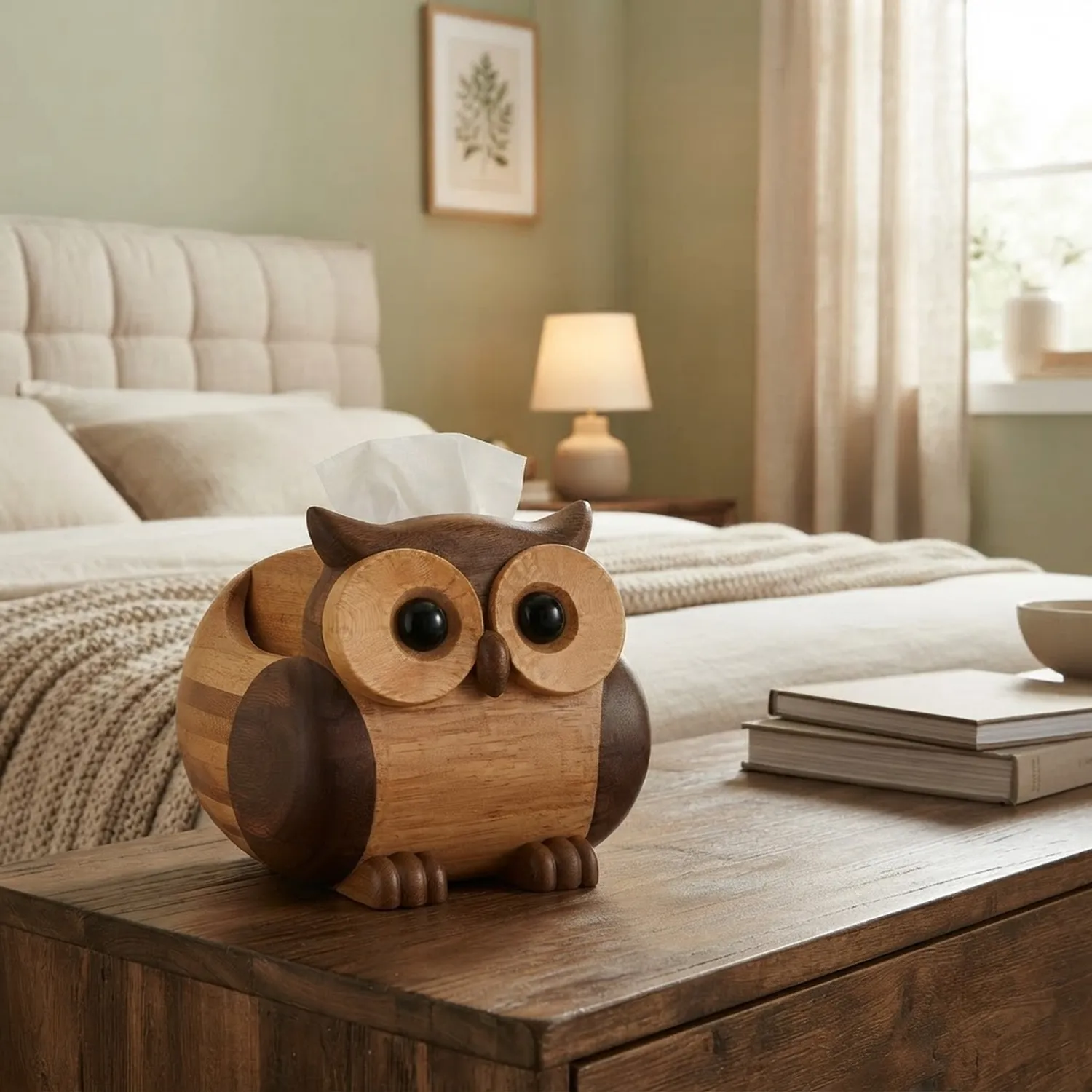 Wood Owl Tissue Box Woodland Creature Wise Bird Nature Decor