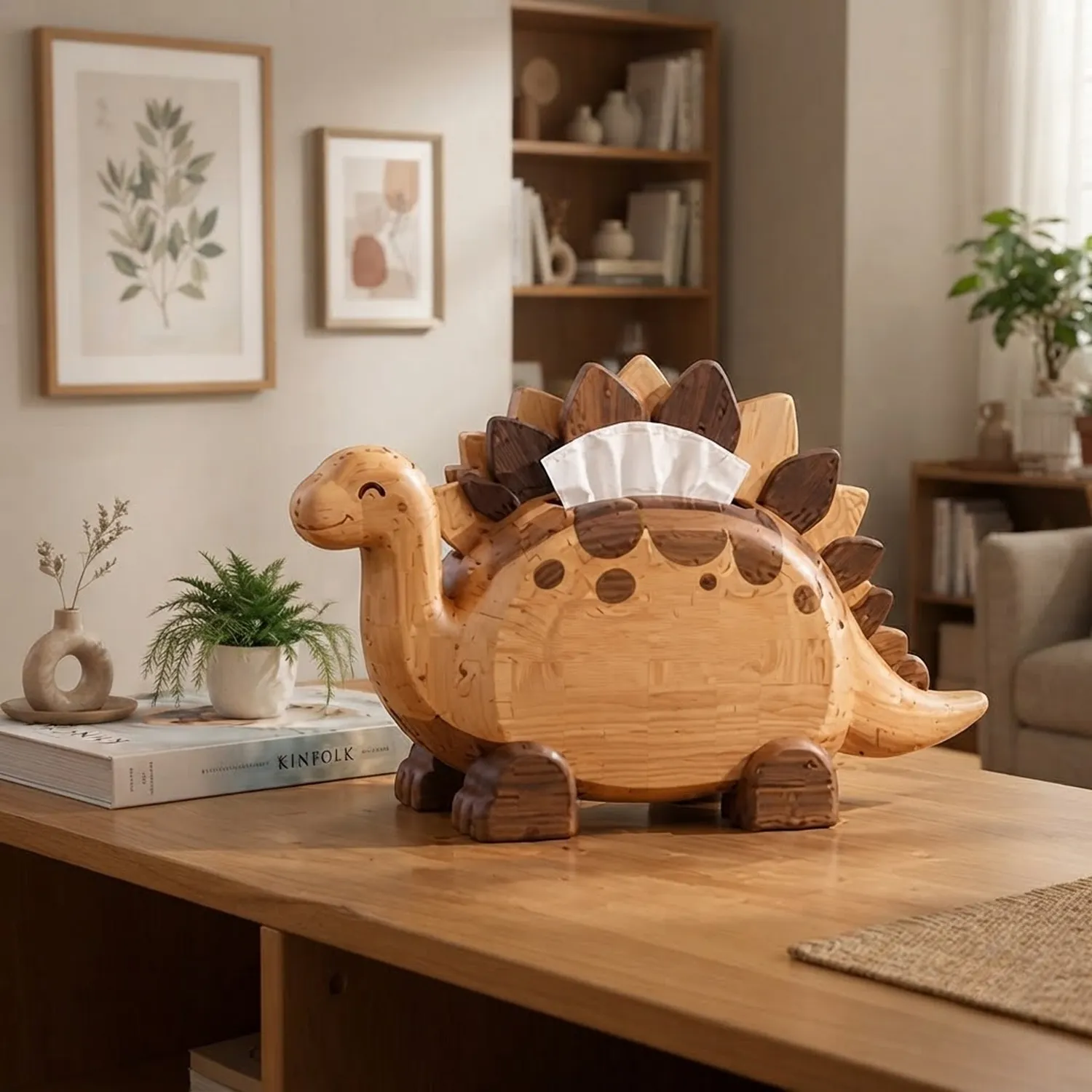 Wood Dinosaur Tissue Box Prehistoric Creature Adventure Children Room Accent