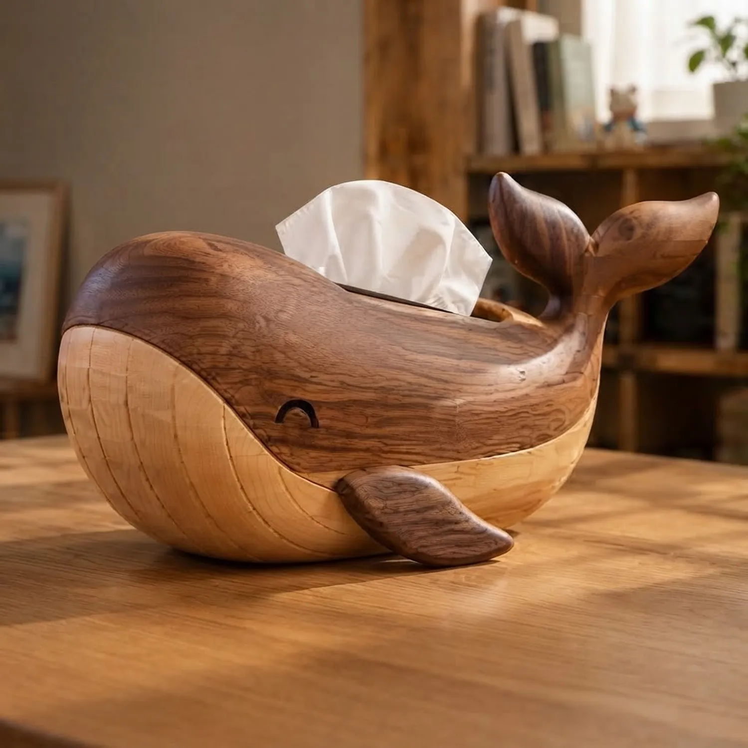 Wood Whale Tissue Box Oceanic Marine Life Whimsical Home Accent