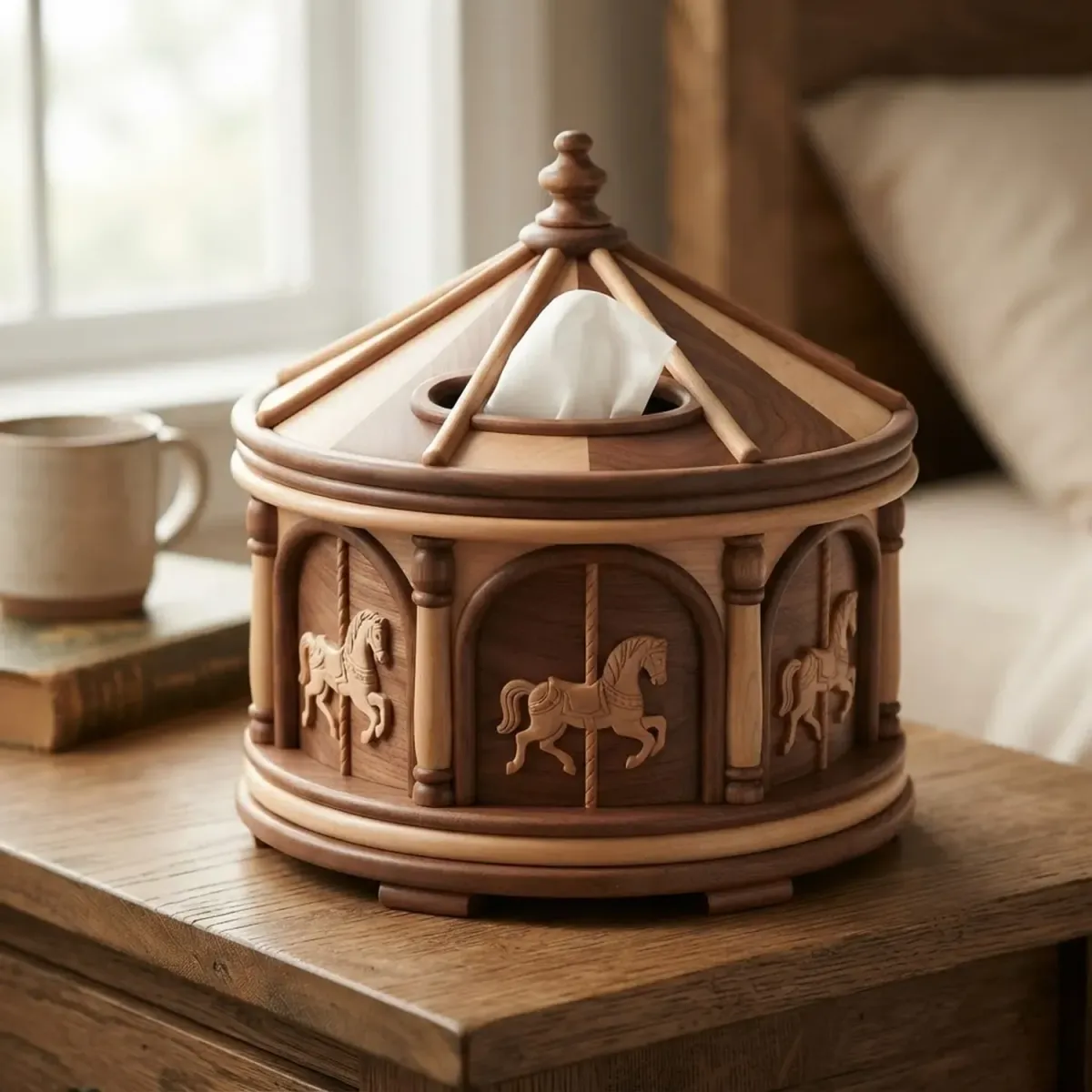 Wooden Whimsy Carousel Tissue Box Home Decor