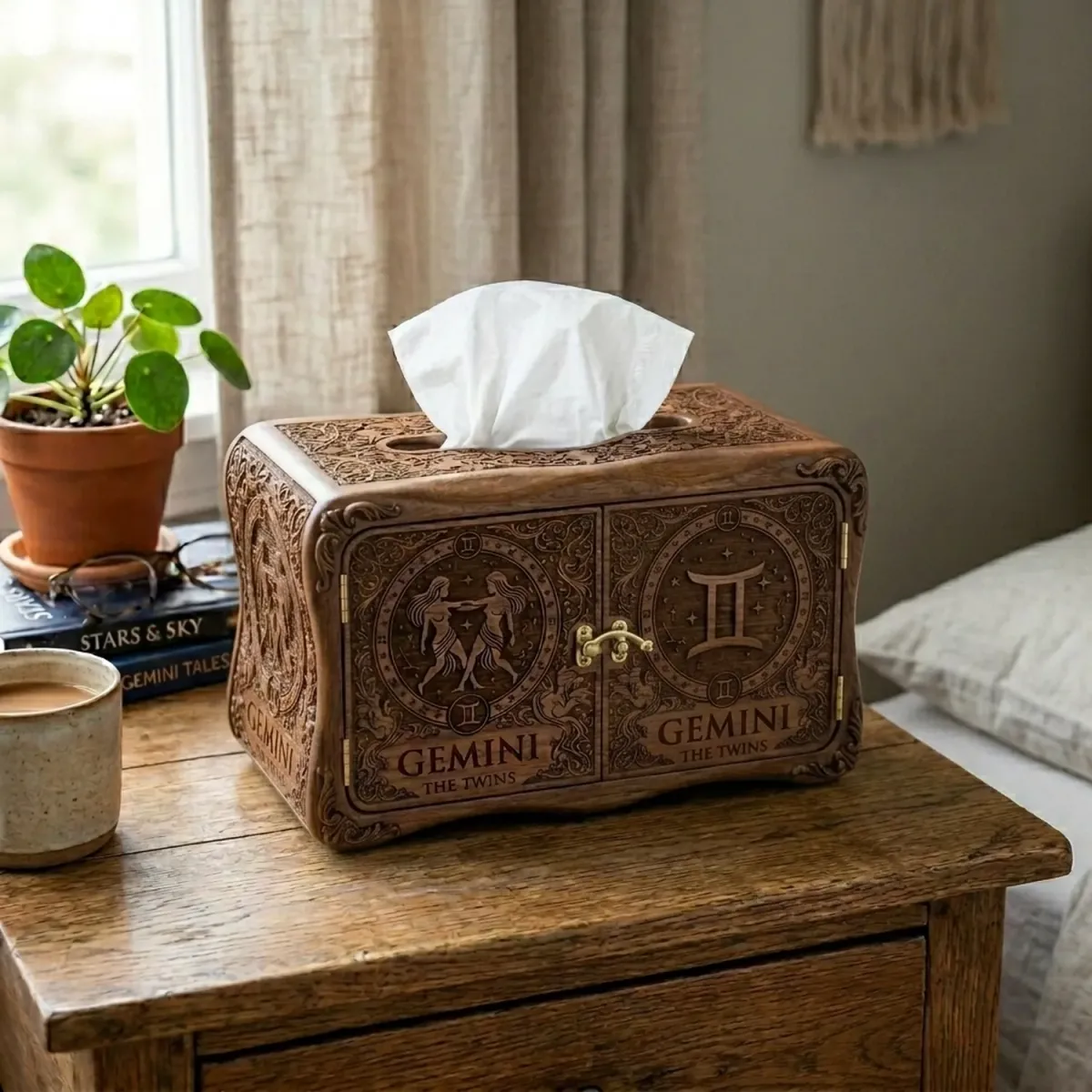 Wooden Tissue Box Cover Gemini Zodiac Constellation Home Decor