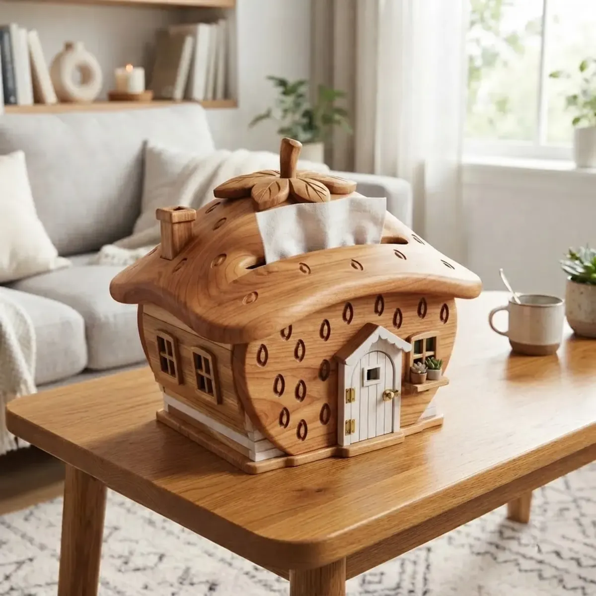 Wooden Strawberry Cottage Tissue Box Home Decor