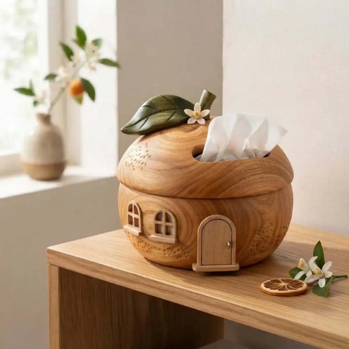 Wooden Orange Blossom Tissue Box Home Decor