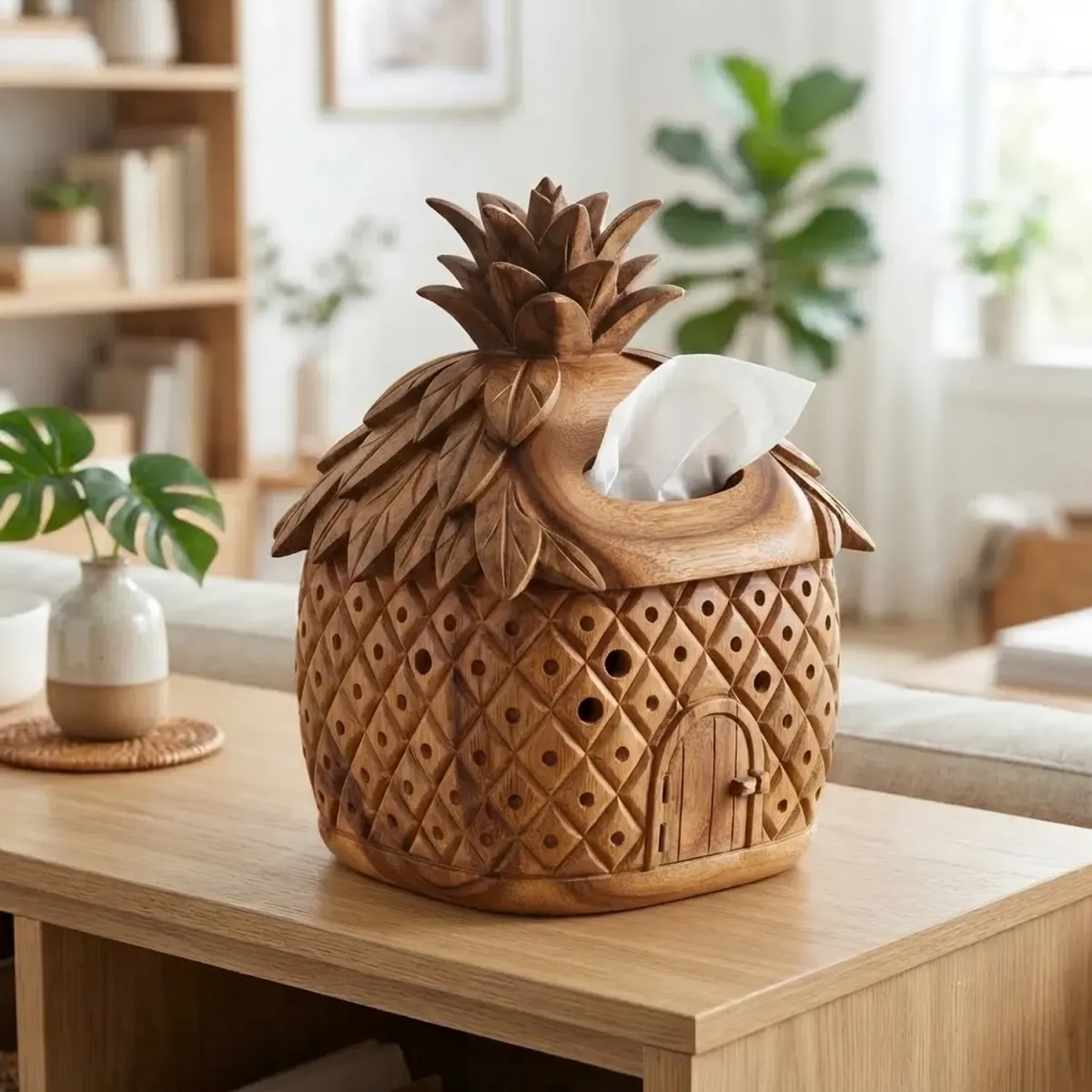 Wooden Pineapple Villa Tissue Box Home Decor