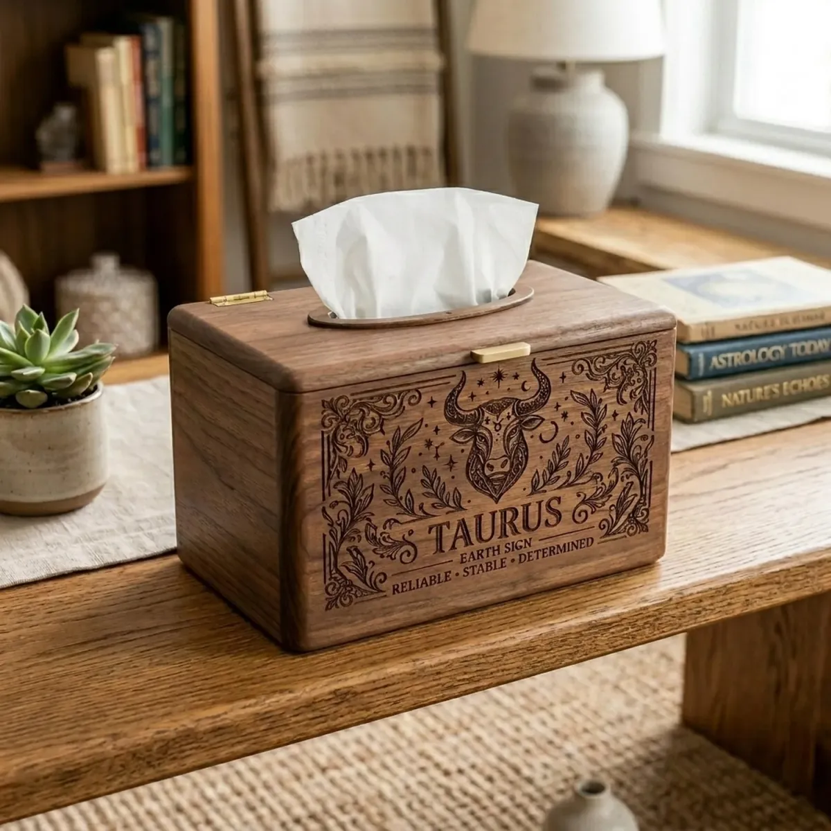 Wooden Tissue Box Cover Taurus Zodiac Constellation Home Decor