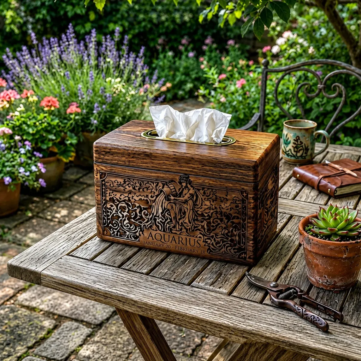 Wooden Tissue Box Cover Capricorn Zodiac Constellation Home Decor