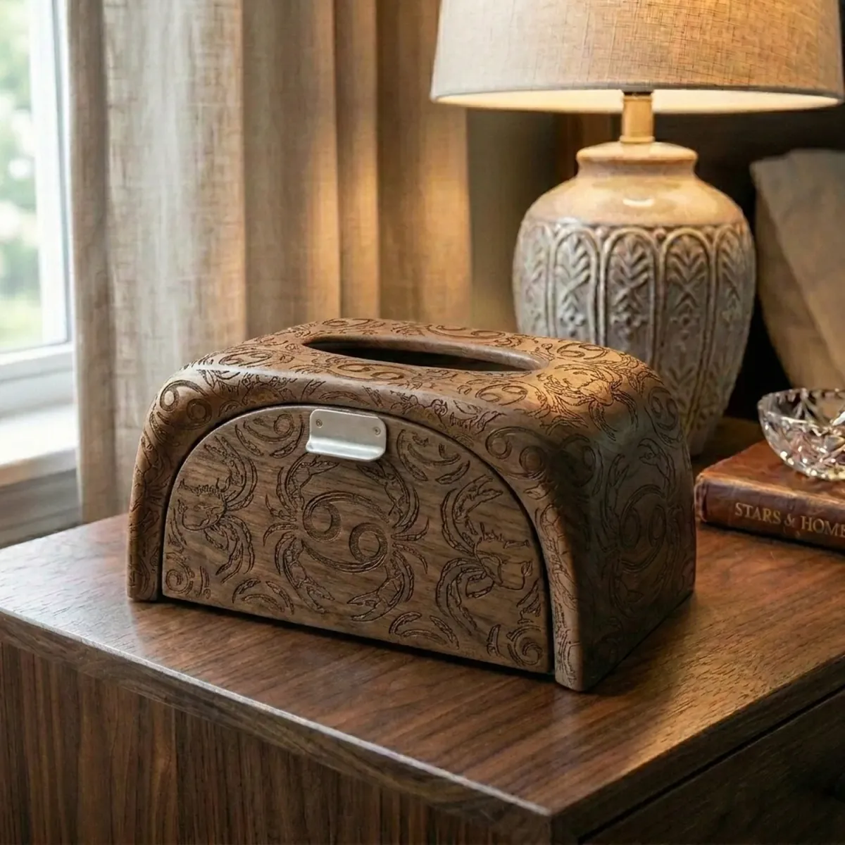 Wooden Tissue Box Cover Cancer Zodiac Constellation Home Decor