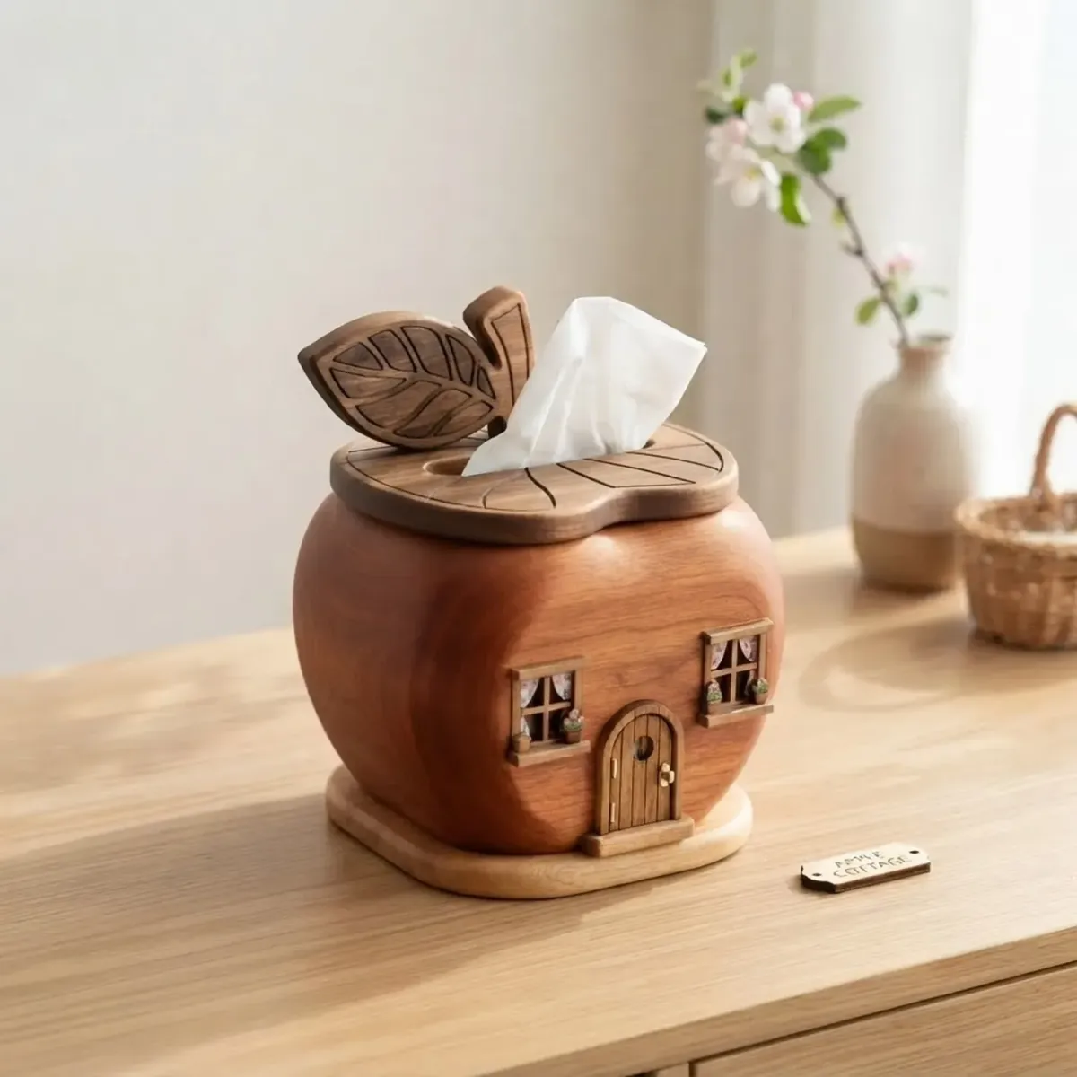 Wooden Apple Cottage Tissue Box Home Decor